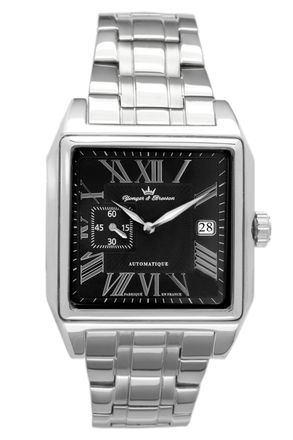 Yonger & Bresson Mens Silver Stainless Steel and Black Dial Watch - One Size