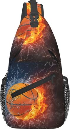Generic Basketball Ball In Fire And Water Sling Bag Trendy Crossbody Bag Adjustable Sling Backpack For Men Camping Women