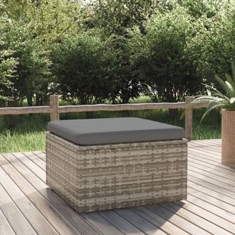 vidaXL Reposapi&eacute;s De Jard&iacute;n Con Coj&iacute;n Rat&aacute;n Sint&eacute;tico Gris 55x55x30 Cm Vidaxl