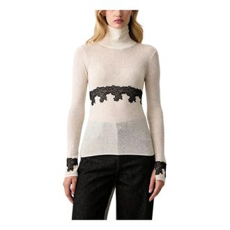 Patrizia Pepe Coltrui met kanten afwerking - Dames - Truien - Beige - Maat: M Zijde