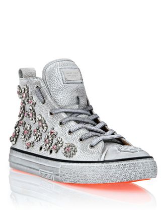 Philipp Plein Leather Hi-Top Sneakers Crystal Megastar