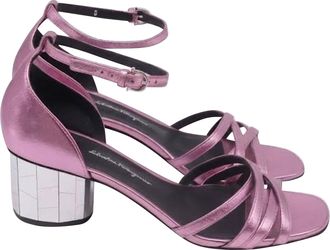 Ferragamo Ferragamo Mirrored-Heel Sandals in Pink Leather