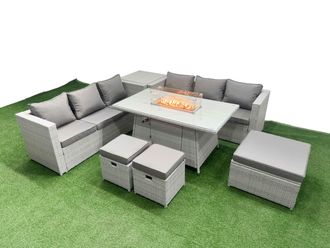 Fimous 9 Seat PE Rattan Lounge Sofa Set Outdoor Garden Furniture Sets in Light Grey