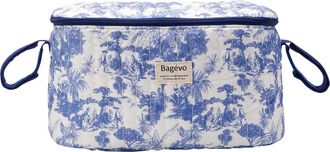 Generic Aukojoy Floral Quilted Multifunction Travel Baby Diaper Bag Large Capacity Stroller Bag with Zipper for Mom Dad Women Men Boys Girls, blue, 12.99x5.12