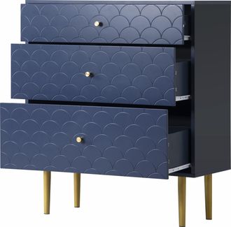 STILVORA C&oacute;moda Con 3 Cajones Y Patas De Metal 20 Cm, Frente Con Motivo De Escamas, Estilo Elegante, De Madera, 75&times;40&times;89 Cm, Azul Marino