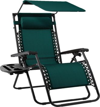 Best Choice Products Folding Zero Gravity Recliner Patio Lounge Chair w/ Canopy Shade, Headrest, Tray