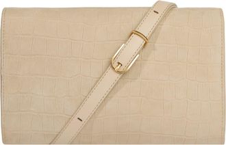 Vince Croc Embossed Nubuck Leather Wallet on a Strap in Marzipan at Nordstrom