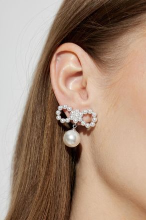 Self Portrait Earrings With Glass Pearls, Womens, Silver