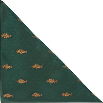 King & Priory Carp Fish Dark Green Herringbone Embroidered Pocket Square, Handkerchief