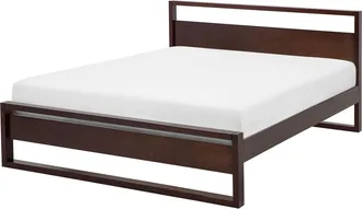 Beliani Elegante Letto In Legno Di Pino Scuro A Doghe Minimalista 140 X 200 Cm Giulia