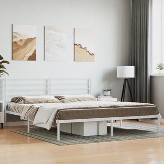 Berkfield Home Metal Bed Frame with Headboard White 193x203 cm