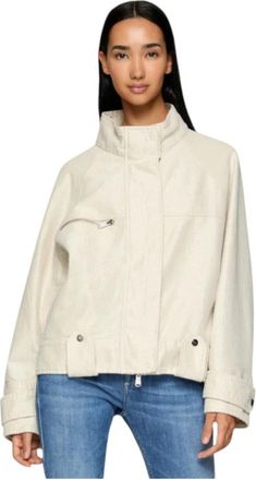 Dondup Beige Oversized Jack met Hoge Kraag - Dames - Zomerjassen - Beige - S - Katoen - Jassen