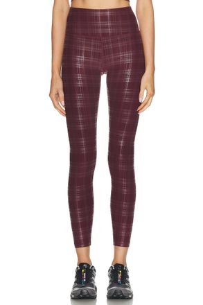 Beyond Yoga High Waisted Legging In Plaid Foil Burgundy