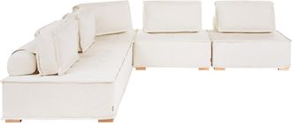 Beliani Sof&aacute; Modular Esquinero Derecho 5 Plazas Moderno Tapizado En Tela Patas De Madera En Forma De L Sala De Estar Blanco Crema Tibro