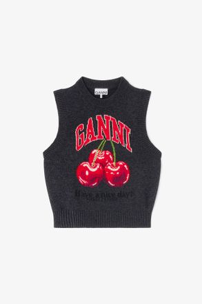 Ganni Mixed Knit Vest in Graphic Wool - Size XXS