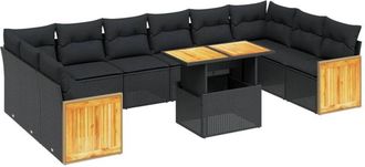 vidaXL Set De Sof&aacute;s De Jard&iacute;n 11 Pzas Y Cojines Rat&aacute;n Sint&eacute;tico Negro Vidaxl
