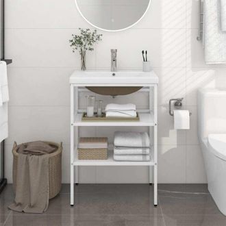 vidaXL Estructura De Ba&ntilde;o Con Lavabo Incorporado Hierro Blanco Vidaxl