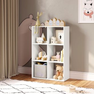Woltu Woltu - Librer&iacute;a Con 3 Estantes Y 6 Cubos De Almacenamiento Abiertos En Color Blanco