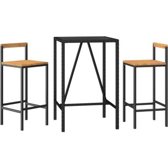 vidaXL Mesa Bar Y Taburetes Jard&iacute;n 3 Pzas Madera Acacia Rat&aacute;n Pe Negro Vidaxl