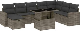 vidaXL Set De Muebles De Jard&iacute;n 9 Pzas Y Cojines Rat&aacute;n Sint&eacute;tico Gris Vidaxl