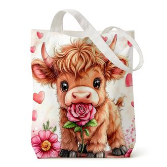 Generic Highland Cow Tote Bag, 39x35cm Highland Cow Gifts for Women, Animals Farm Themed Canvas Shopping Bag, Durable Animal Shopping Bags for Women Men, Reus