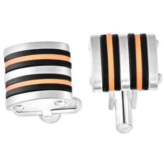 Pompeii3 Mens Polished Stainless Steel Brushed Black And Orange 16mm Cufflink
