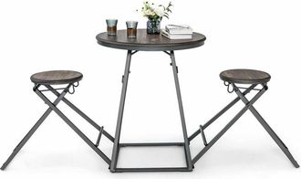 Costway 3-Piece Modern Round Table and Stool Set Foldable Dining Set Bar Table 2 Stools