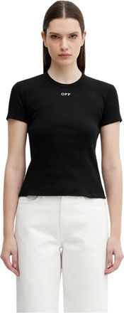 Off-white Tops, Dames, Zwart, M, Katoen, Off Stamp Rib Basic Tee