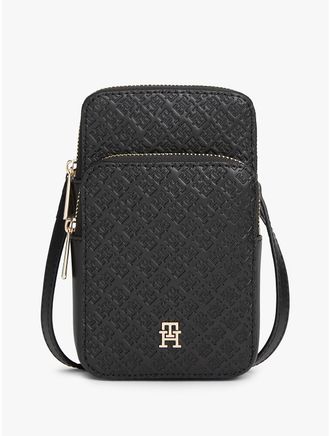 Tommy Hilfiger Womens Allover Monogram Crossbody Phone Pouch - Black