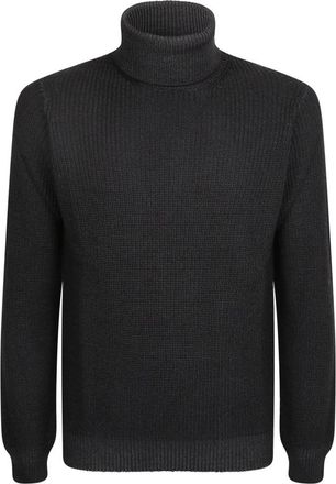 Dell'Oglio Zwart Gebreide Kleding Hoge Hals Pullover - Heren - Coltruien - Zwart - L - Wol - Truien & Vesten