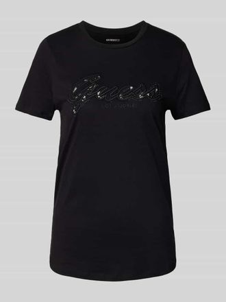 Guess T-Shirt aus Viskose mit Strasssteinbesatz in Black, Gr&ouml;&szlig;e XS