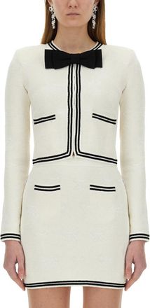 Self Portrait Jacquard Cardigan With Bow-Donna
