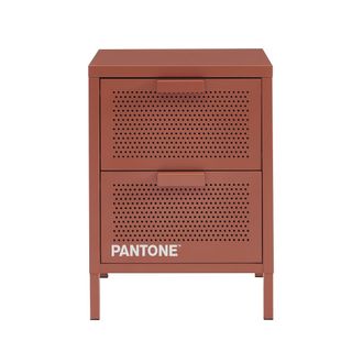 Pantone Mesita de noche de metal terracota con dos cajones, 40 cm