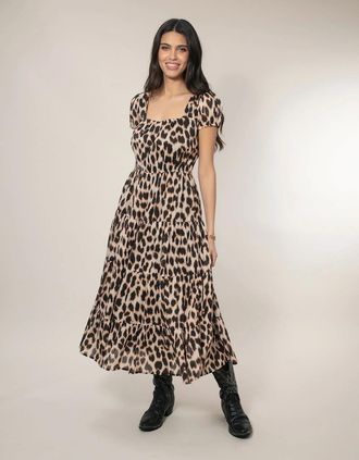 Nooki Design Womens Martha Tiered Dress - Leopard - Multi - Size: 10/8