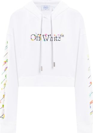 Off-white White Bookish Glowing Flower Cotton Hoodie