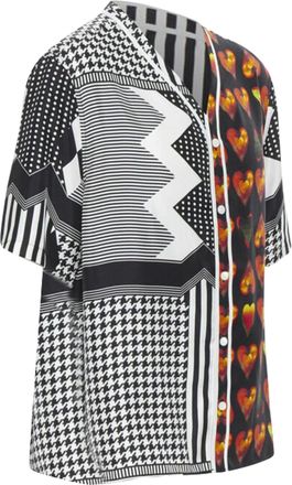 Versace Jim Dine red Heart black chevron print baseball silk shirt EU39 M