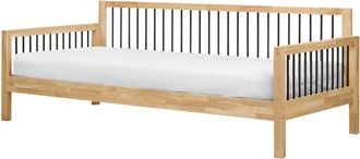 Beliani Cama De D&iacute;a 90 X 200 Cm Con Somier De L&aacute;minas Madera Clara De Caucho Barras De Metal Tricot