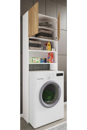 MID.YOU Mid.you Waschmaschinenschrank, Wei&szlig;, Honigeiche, Kunststoff, 64x190x25 cm, Waschk&uuml;che, Waschmaschinenschrank