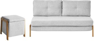 Beliani Sofa and Pouffe Set Light Grey Fabric Upholster Iron Legs Sleeping Function Additional Storage Modern Style EDLAND