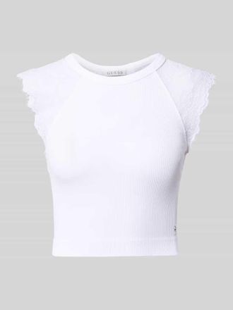 Guess Crop Top mit Spitzenbesatz Modell MILLIE in Weiss, Gr&ouml;&szlig;e XL