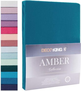 Decoking DecoKing Lenzuolo con Angoli Matrimoniale Elasticizzati 180x200-200x200 cm 100% Jersey in Cotone Pettinato Morbido 180x200cm - 200x200cm Blu Amber