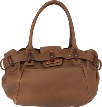 Ferragamo Vintage Handbag Leather Brown Leather Handbag (Pre-Owned)