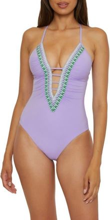 BECCA by Rebecca Virtue Fiesta Plunge One-Piece Swimsuit in Bellflower at Nordstrom, Size Medium