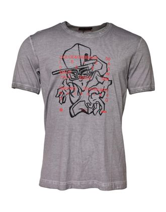 Dolce & Gabbana Gray Graphic Print Cotton Crew Neck Mens T-shirt
