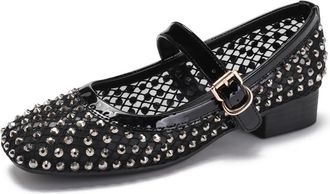 Generic Womens Breathable Mesh Rhinestone Decorated Mary Jane Shoes Fashion Square Toe Lightweight Casual Dress Pumps (Black,7.5)