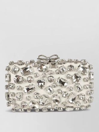 Self Portrait satin crystal clutch bag bow chain