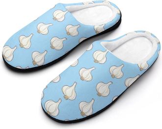 Generic Cute Garlic Pattern Mens House Slippers Memory Foam Washable Cotton Slip on Home Shoes