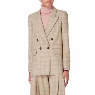 Paul Smith Jassen, Dames, Beige, 2Xs, Wol, Prince of Wales Double-breasted Flannel Jacket
