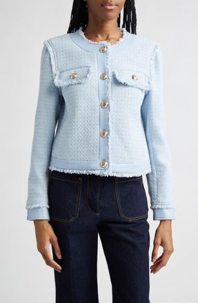 Cinq &agrave; Sept Deva Cotton Blend Birdseye Tweed Jacket in Bluebell Mist/White at Nordstrom, Size Xx-Small
