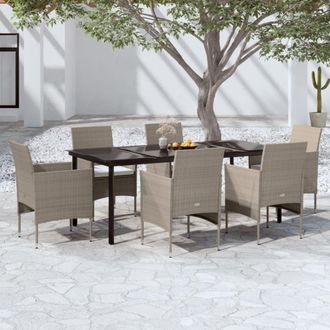 vidaXL Juego De Comedor De Jard&iacute;n 7 Piezas Con Cojines Beige Y Negro Vidaxl